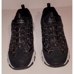 Skechers Women's D'Lites Shoes‎ Size 7.5 Black White Gold Trim